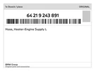 Genuine Bmw Hose, Heater-engine Supply 64-21-9-243-891 New. Fixed Price $55.02.